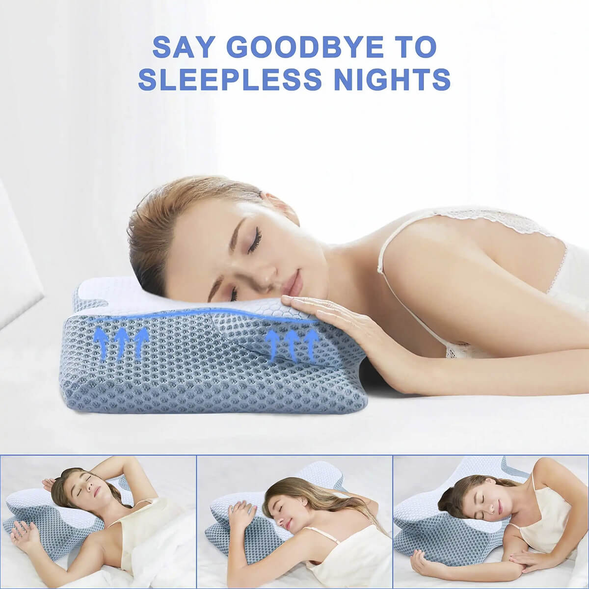 Cervical Memory Foam Pillow | Orthopaedic Contour Design with Cooling Cover for Back, Side & Stomach sleepers |  Pillows for back Sleepers