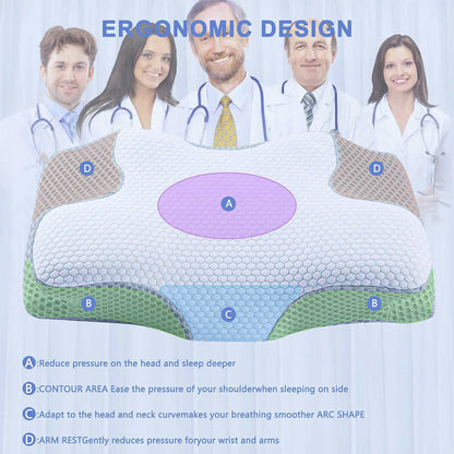 Cervical Memory Foam Pillow | Orthopaedic Contour Design with Cooling Cover for Back, Side & Stomach sleepers |  Pillows for back Sleepers