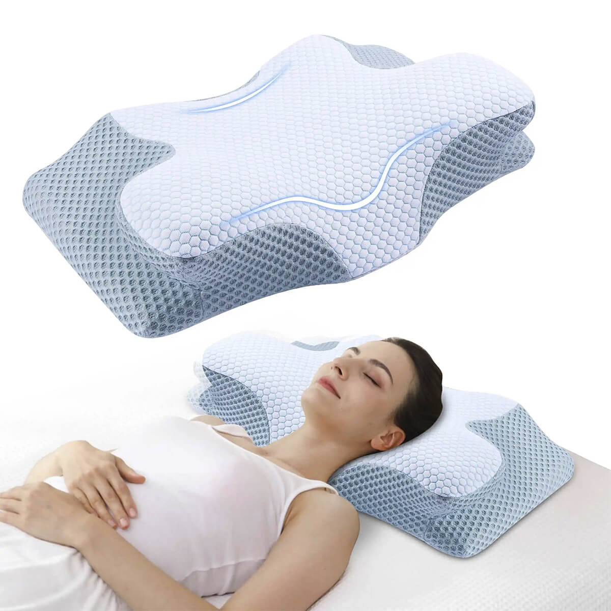 Cervical Memory Foam Pillow | Orthopaedic Contour Design with Cooling Cover for Back, Side & Stomach sleepers |  Pillows for back Sleepers