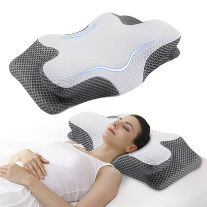 Cervical Memory Foam Pillow | Orthopaedic Contour Design with Cooling Cover for Back, Side & Stomach sleepers |  Pillows for back Sleepers
