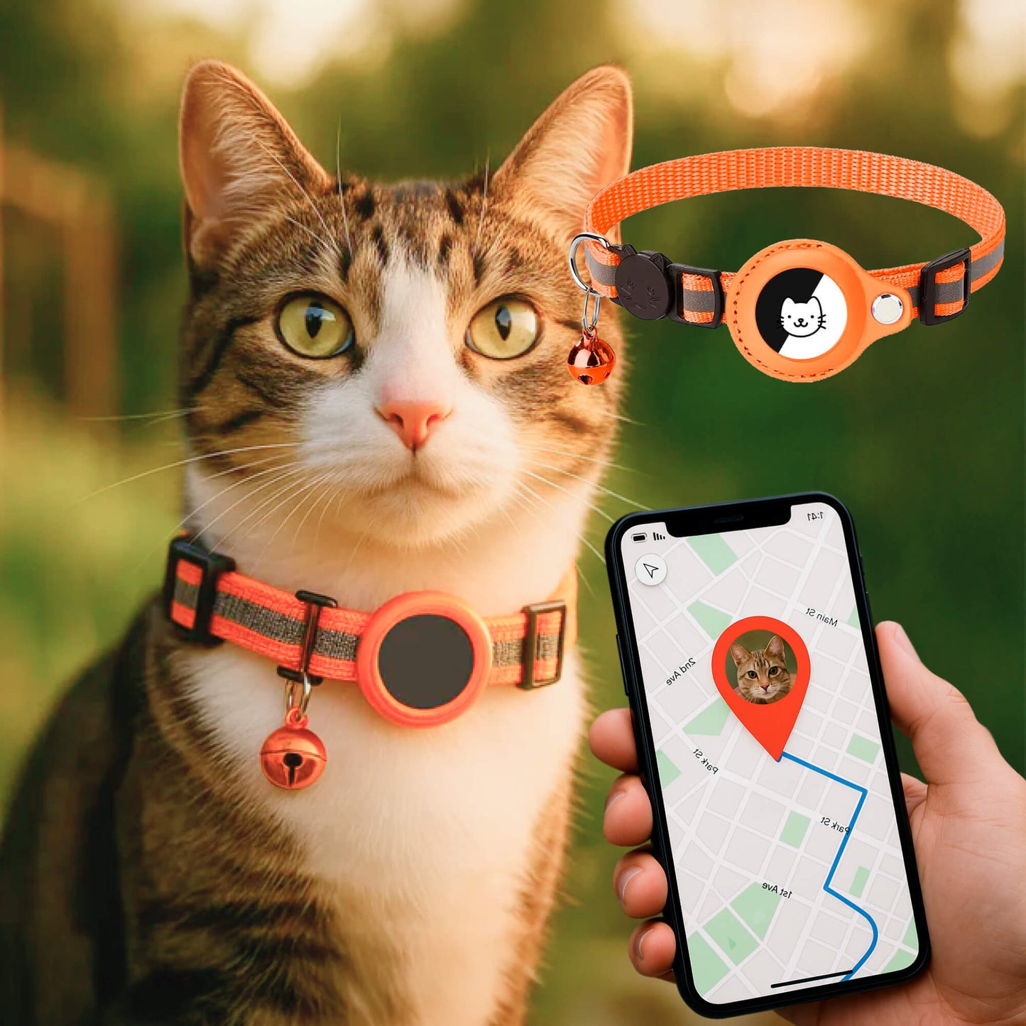 Cat GPS Tracker Collar | Quick Release Closure, Reflective Design & Durable for Outdoor Safety Adventures