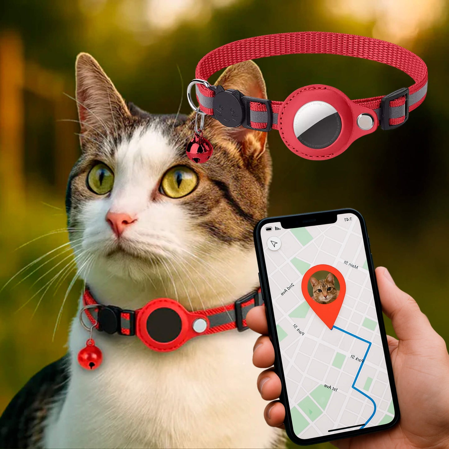 Cat GPS Tracker Collar | Quick Release Closure, Reflective Design & Durable for Outdoor Safety Adventures