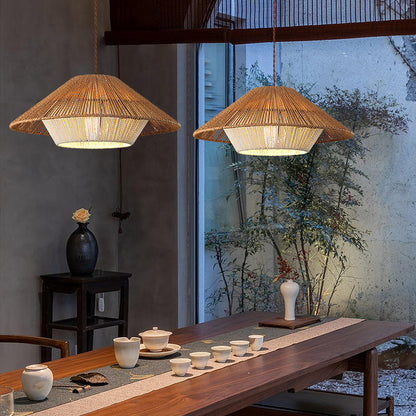 Wicker Japanese Pendant Light Fixture for Bohemian Home Decor & Dining Room Lighting