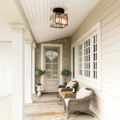 Modern 1-Light Flush Mount Ceiling Light | Black Brass Fixture with Crystal Shade for Hallway & Living Room