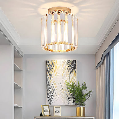 Modern 1-Light Flush Mount Ceiling Light | Black Brass Fixture with Crystal Shade for Hallway & Living Room