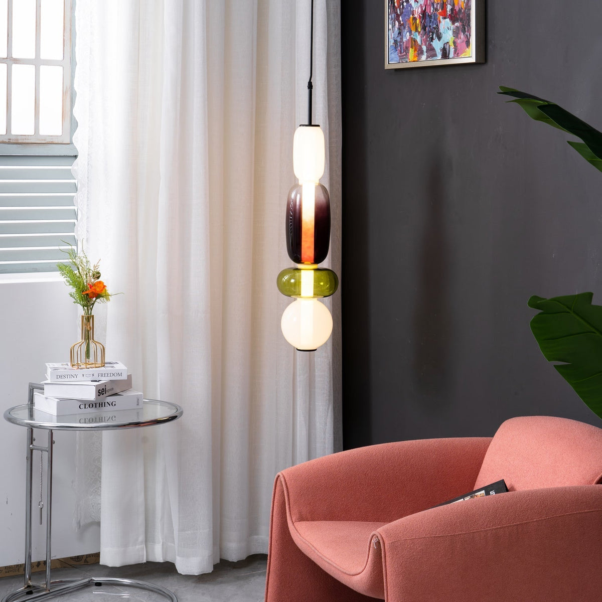 Glass Pendant Light Fixture with Candied Finish for Kitchen Island & Dining Room Lighting
