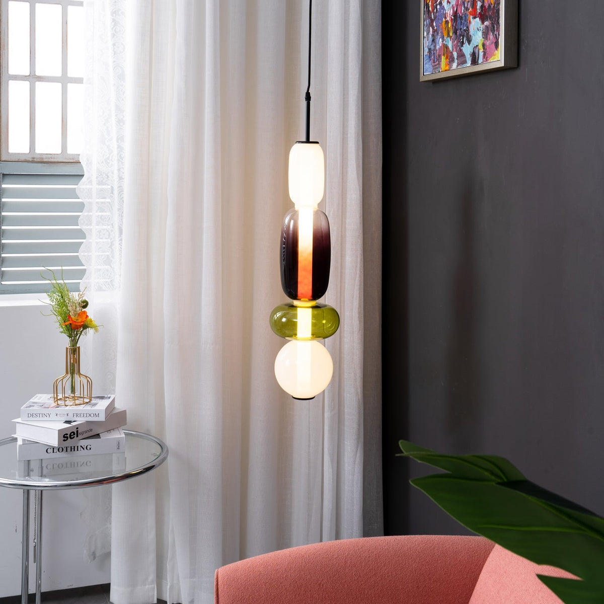 Glass Pendant Light Fixture with Candied Finish for Kitchen Island & Dining Room Lighting