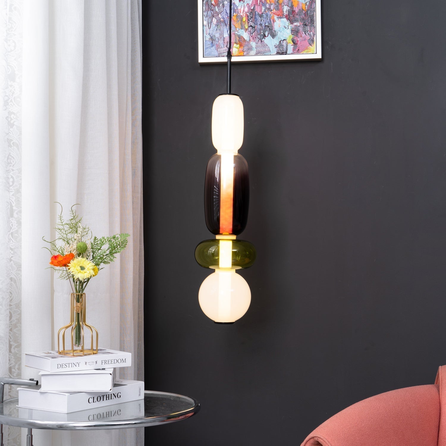 Glass Pendant Light Fixture with Candied Finish for Kitchen Island & Dining Room Lighting