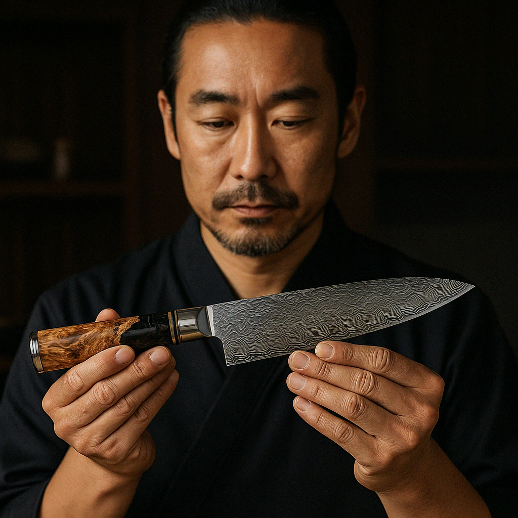 Japanese 67-Layer Damascus Steel Knife Set | Hand-Forged Blades with Unique Burl Wood Handles for Culinary Enthusiasts