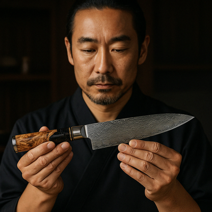 Hand-Forged Chef's Knife | 67-Layer Damascus Steel Blade & Unique Burl Wood Handle for Home Chefs and Culinary Enthusiasts