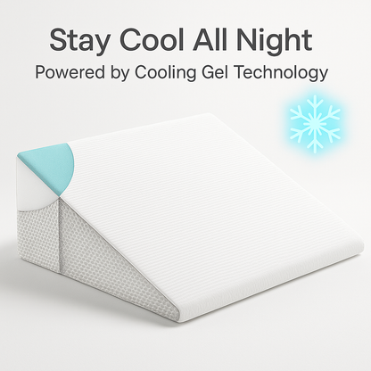 Deluxe Inclined Wedge Support Pillow | Cooling Gel Memory Foam, Removable Cover & Ideal for Back Pain Relief and Acid Reflux