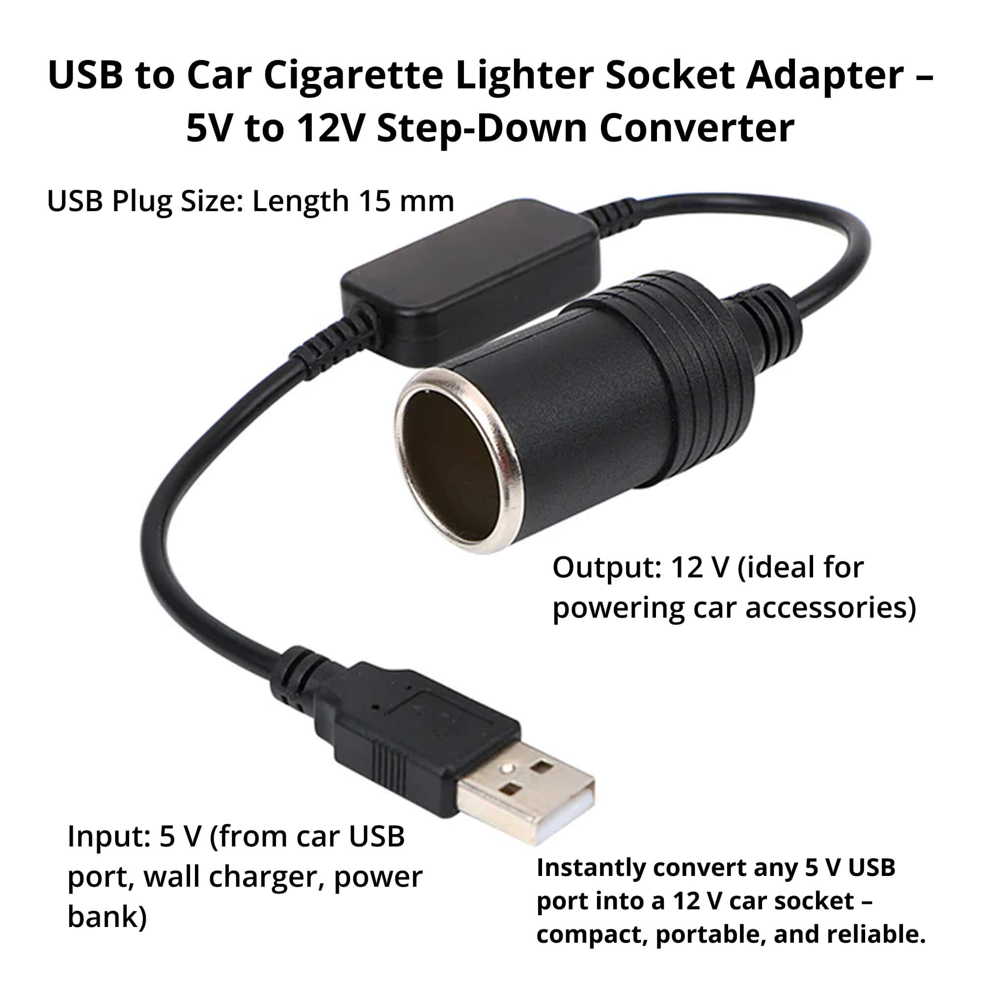 Cigarette Lighter Adapter – USB to 12V Socket Converter for Car Accessories