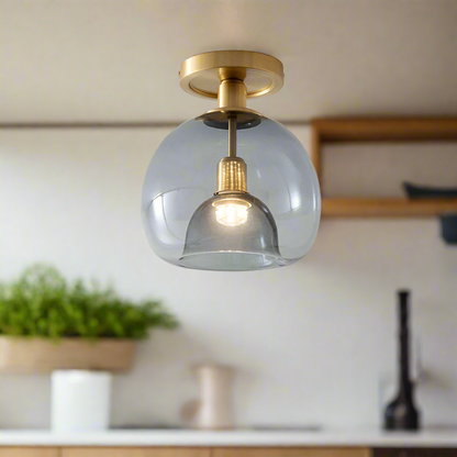 Modern Grey Glass Ceiling Light Fixture for Hallway & Entryway Lighting