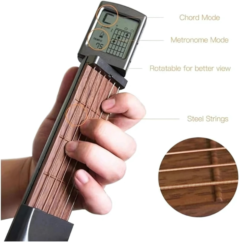 Pocket Guitar Trainer | Real Steel Strings, Adjustable Tension & 400+ Chords for Beginners and On-the-Go Practice
