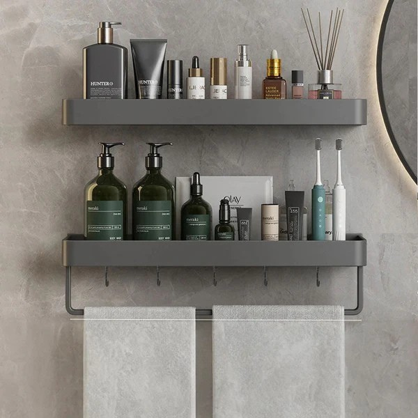 Small Bathroom Shelve - Self-Adhesive Installation and Towel Holder