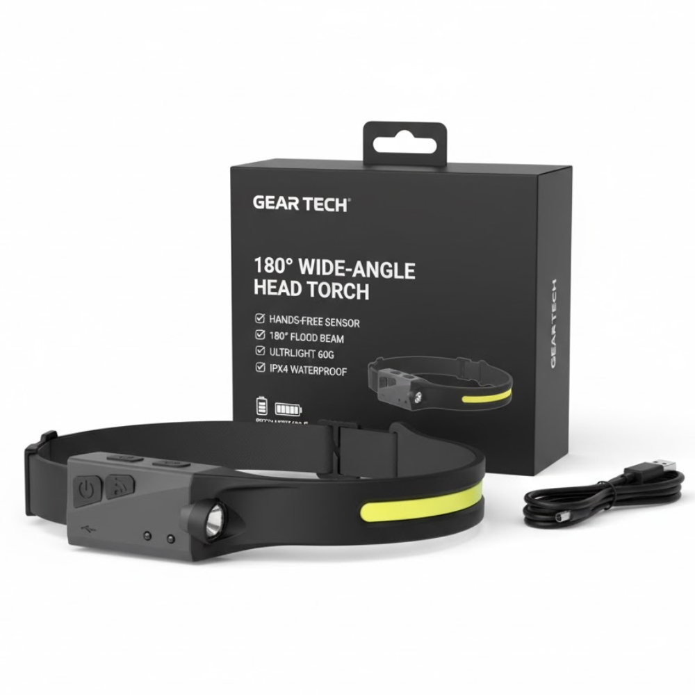 Head Torch Led | 180° Wide-Angle, Waterproof & Hands-Free for Hiking, Running, Camping & DIY Activities