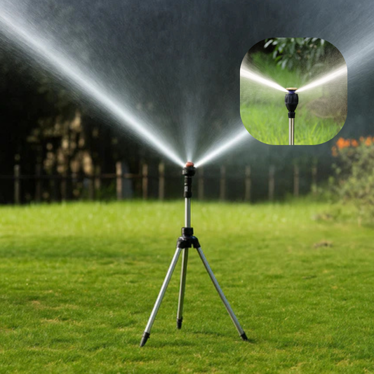 High-Pressure Rotating Tripod Sprinkler | 360° Coverage, Adjustable Height & Quick Setup for Garden Care and Summer Fun