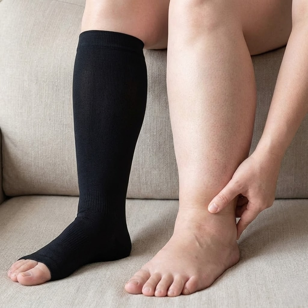 Edema Support Stockings – Soft Calf Compression Socks 20-30 mmHg for Swollen Legs, Circulation & Recovery