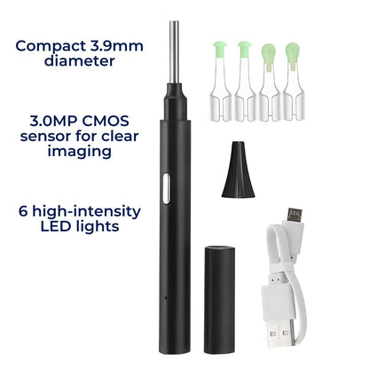 Ear Wax Removal Tool with Camera | Smart Otoscope Ear Cleaner | HD Visual Endoscope with 6 LEDs | Wi-Fi App