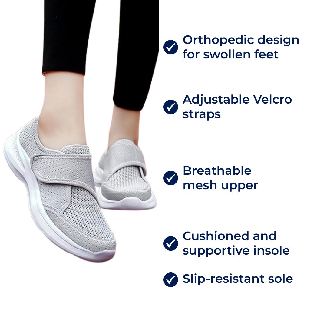 Elderly Shoes – Adjustable Velcro Orthopaedic Shoe for Swollen Feet, Breathable Cushioned Insole