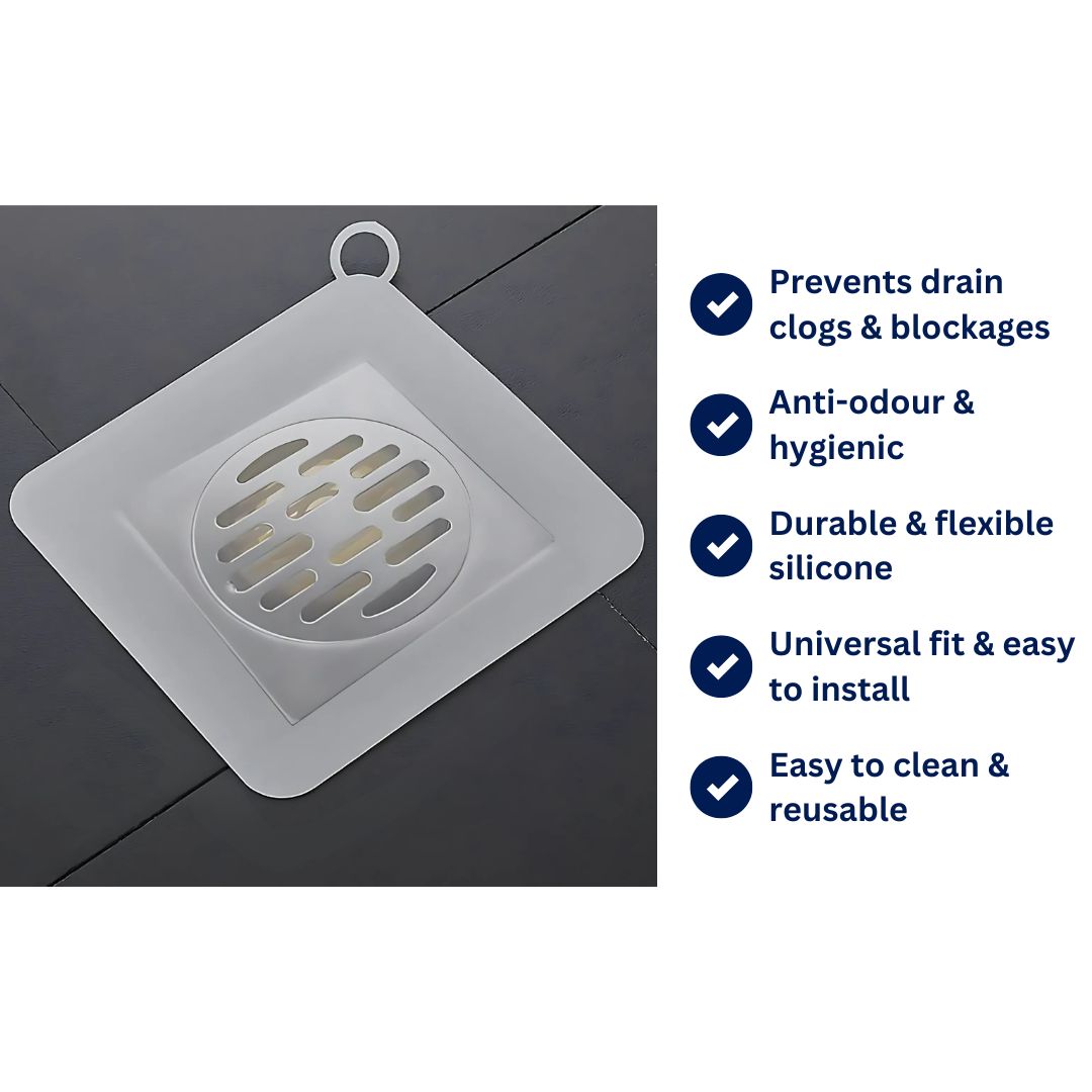 Shower Hair Trapper & Wet Room Drain Cover - Silicone Anti-Odour Mat to Catch Hair & Prevent Clogs