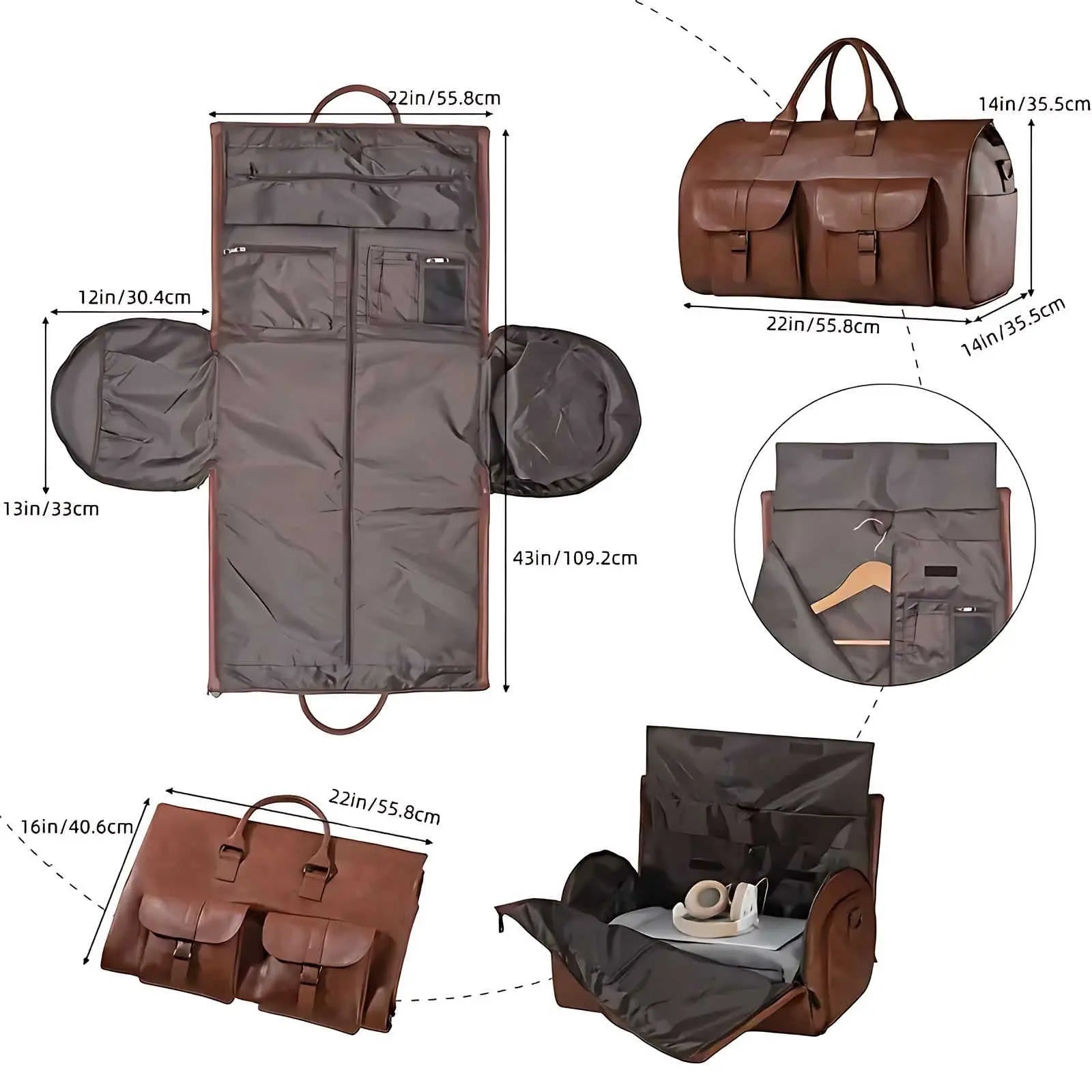 Luxe Leather Travel Duffle Bag | 2-in-1 Garment & Carry-On, Water-Resistant with Shoe Compartment for Travel and Business Trips