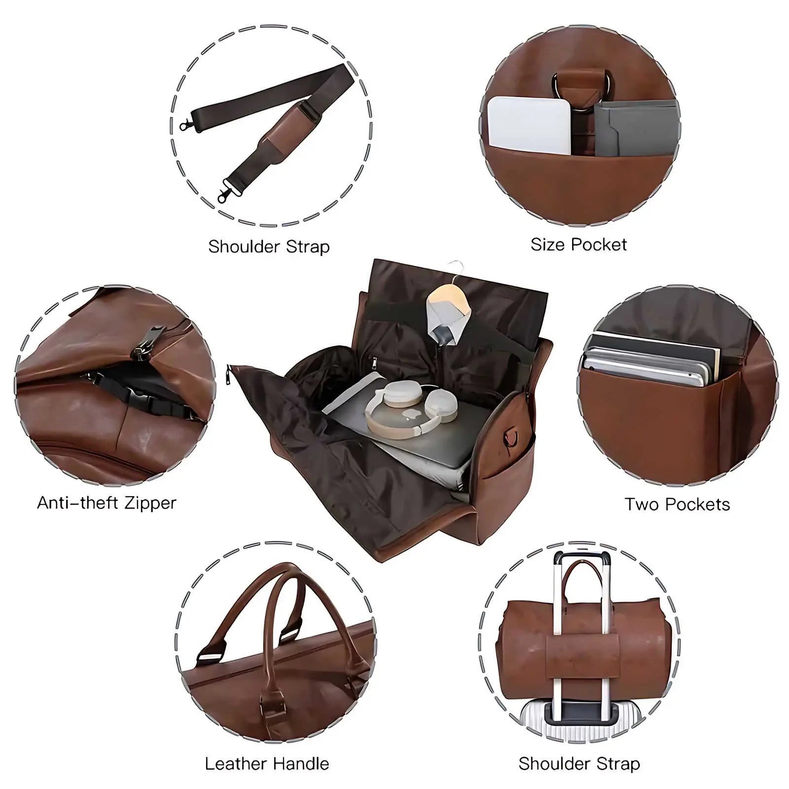 Luxe Leather Travel Duffle Bag | 2-in-1 Garment & Carry-On, Water-Resistant with Shoe Compartment for Travel and Business Trips