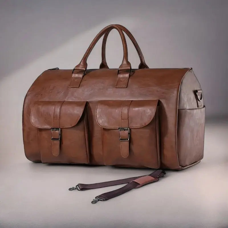 Luxe Leather Travel Duffle Bag | 2-in-1 Garment & Carry-On, Water-Resistant with Shoe Compartment for Travel and Business Trips