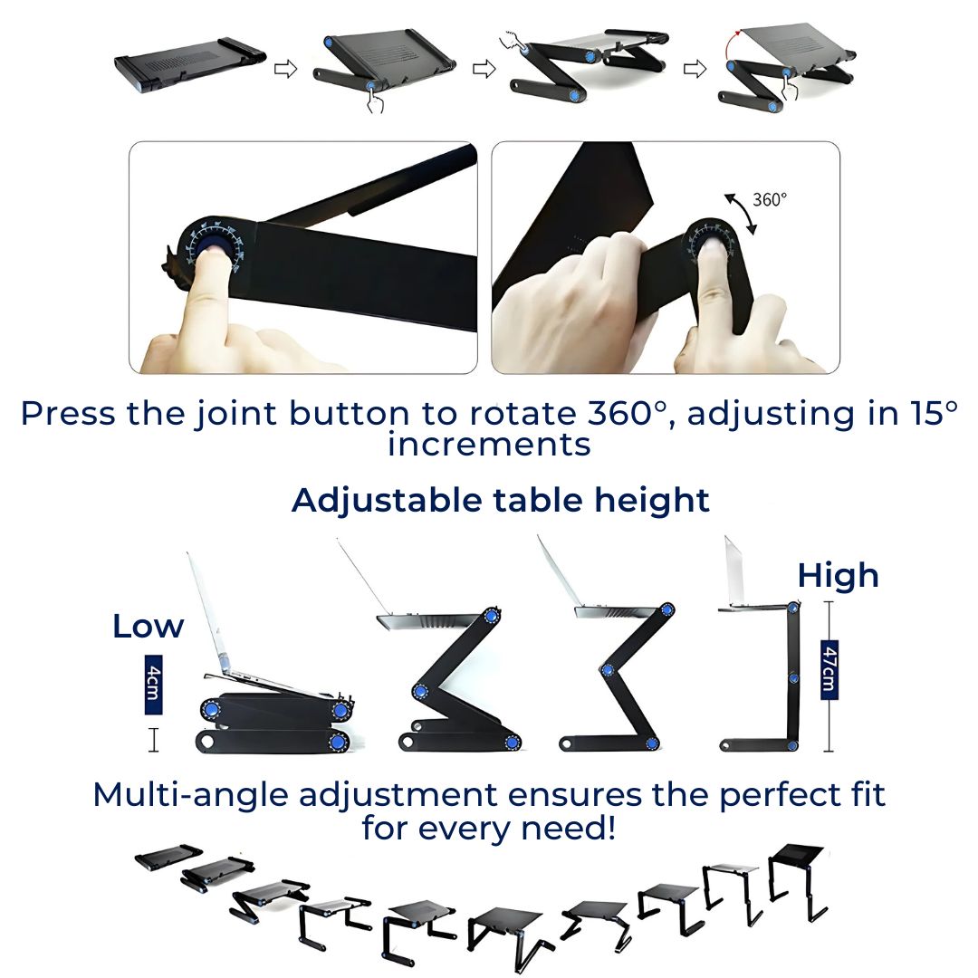 Adjustable Laptop Stand for Bed & Couch - Cooling Tray for Desk-Free Work on Laptop Sofa Table