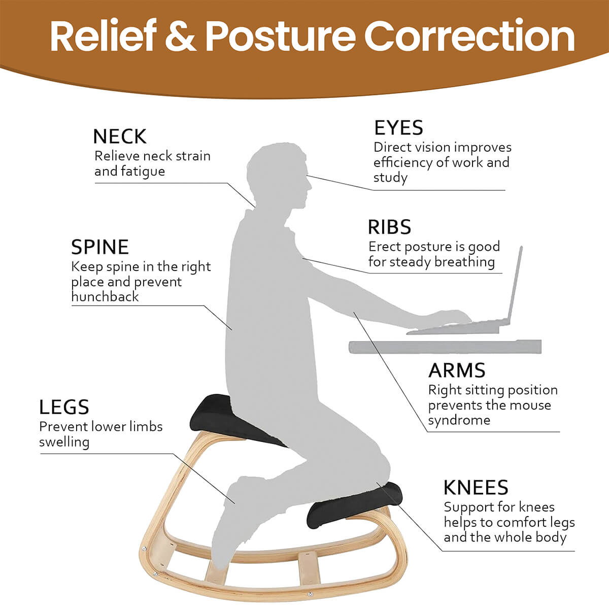 Ergonomic Kneeling Chair | Cushioned Seat for Improved Posture & Comfort at Home or Office