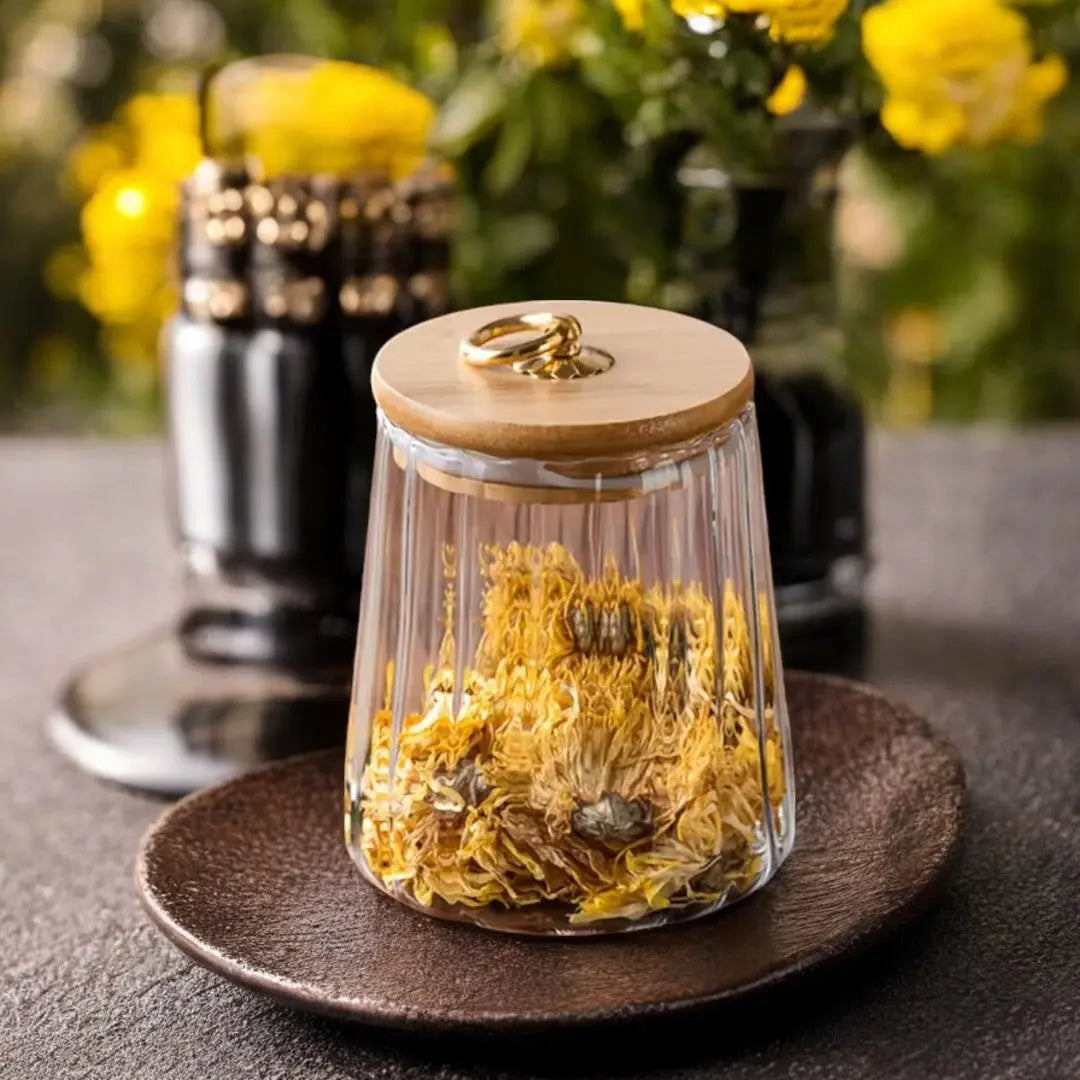 Set of High Borosilicate Tea Storage Jar | Sealed Wooden Lid & Clear Design for Freshness in Kitchen & Pantry