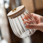 Set of High Borosilicate Tea Storage Jar | Sealed Wooden Lid & Clear Design for Freshness in Kitchen & Pantry