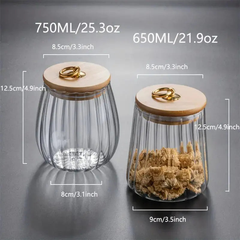 Set of High Borosilicate Tea Storage Jar | Sealed Wooden Lid & Clear Design for Freshness in Kitchen & Pantry