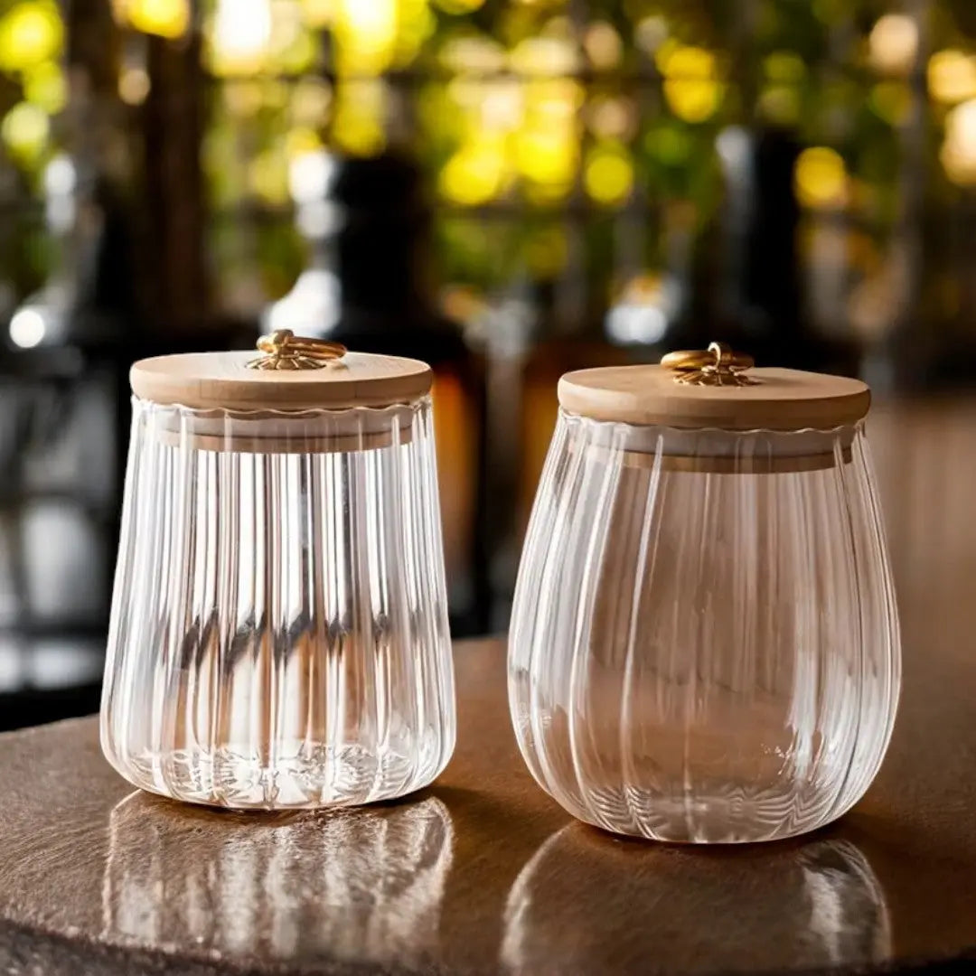 Set of High Borosilicate Tea Storage Jar | Sealed Wooden Lid & Clear Design for Freshness in Kitchen & Pantry