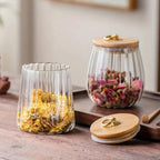 Set of High Borosilicate Tea Storage Jar | Sealed Wooden Lid & Clear Design for Freshness in Kitchen & Pantry