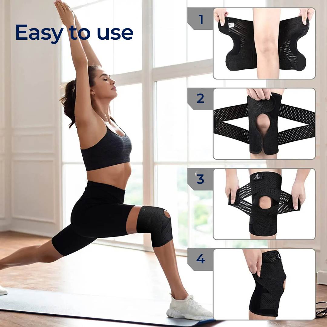 Knee Straps for Gym – Compression Knee Pads with Support Springs & Tension Strap for Stability & Pain Relief