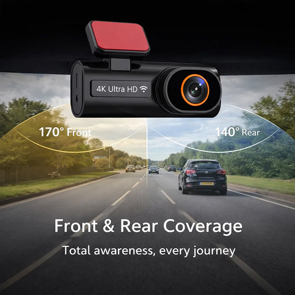 4K Wireless Dash Cam Front and Rear – Ultra HD Dashboard Camera for Car (FREE 64GB SD Card & Pro Installation Kit)