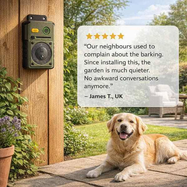 Weatherproof Outdoor Anti-Barking Unit | Wall-Mounted Ultrasonic Dog Deterrent for Gardens & Neighbours