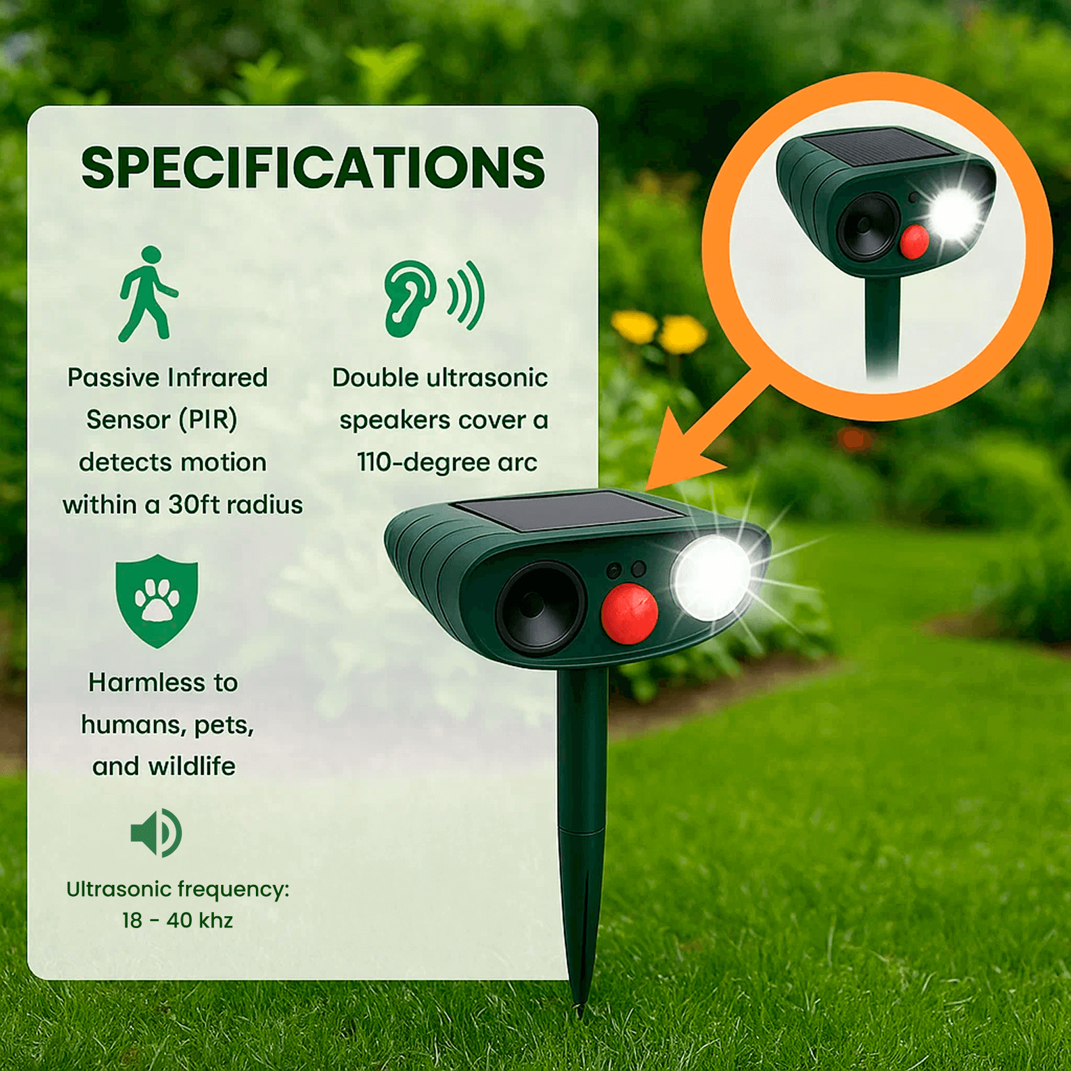 Solar-Powered Ultrasonic Deer Repeller - Effective Deer Deterrent for Gardens & Yards in 48 Hours