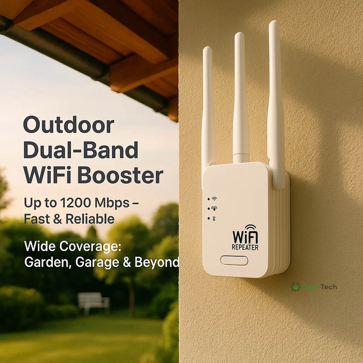 Long-Range Outdoor WiFi Booster | Dual-Band, 1200Mbps Speed for Total Coverage in Garden & Garage