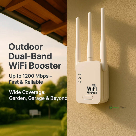 Long-Range Outdoor WiFi Booster | Dual-Band, 1200Mbps Speed for Total Coverage in Garden & Garage