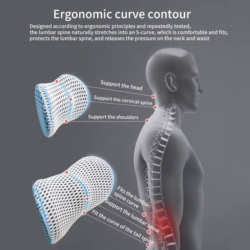 Back Support Cushion for Car – Memory Foam Lumbar Pillow for Car Seat, Breathable Mesh for Long Drives