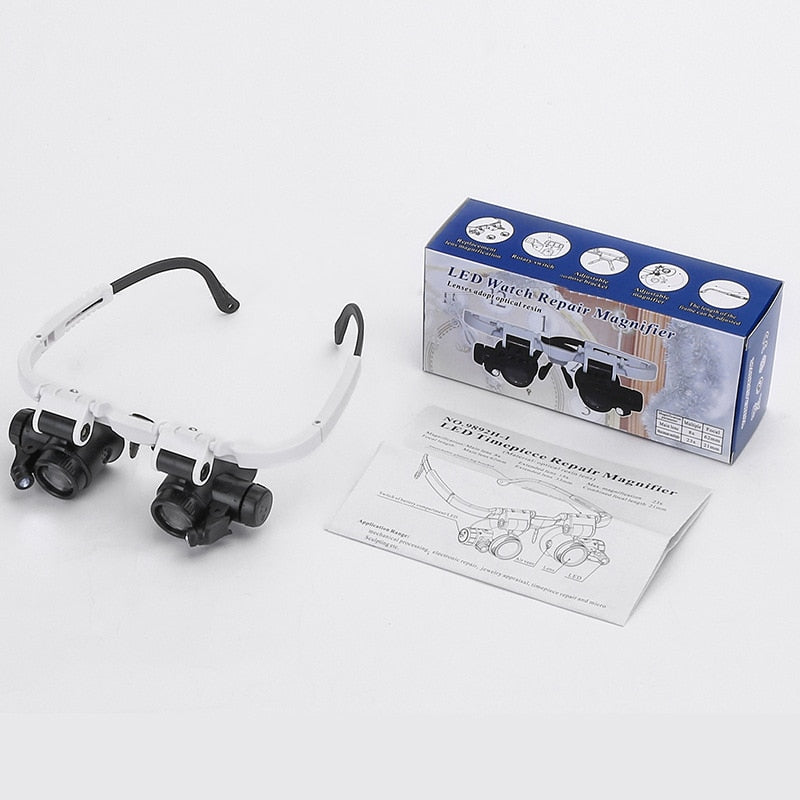 Adjustable LED Magnifying Glasses – Head-Mounted 8× / 15× / 23× Magnification for Precision Work & Hobbies