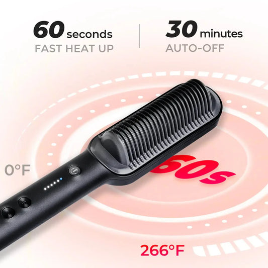 Hair Straightening Brush UK – 2-in-1 Thermal Comb Straightener & Curler with Adjustable Heat & Tourmaline Technology