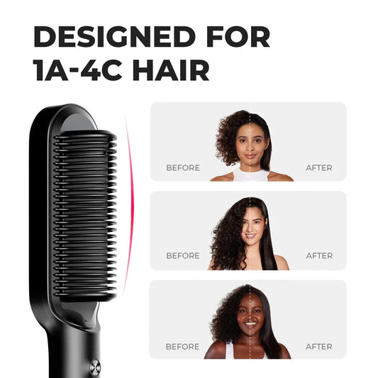 Hair Straightening Brush UK – 2-in-1 Thermal Comb Straightener & Curler with Adjustable Heat & Tourmaline Technology