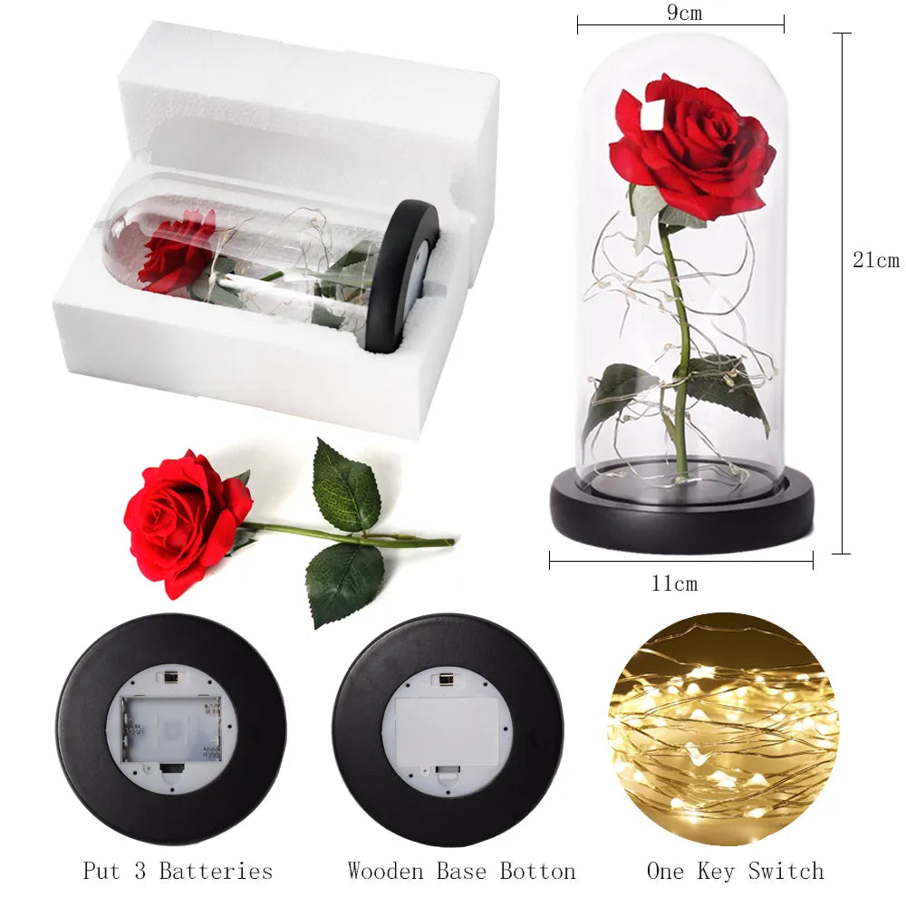 Eternal Rose in Glass Dome | Handpicked, LED Lit & Ideal for Romantic Gifts and Home Decor
