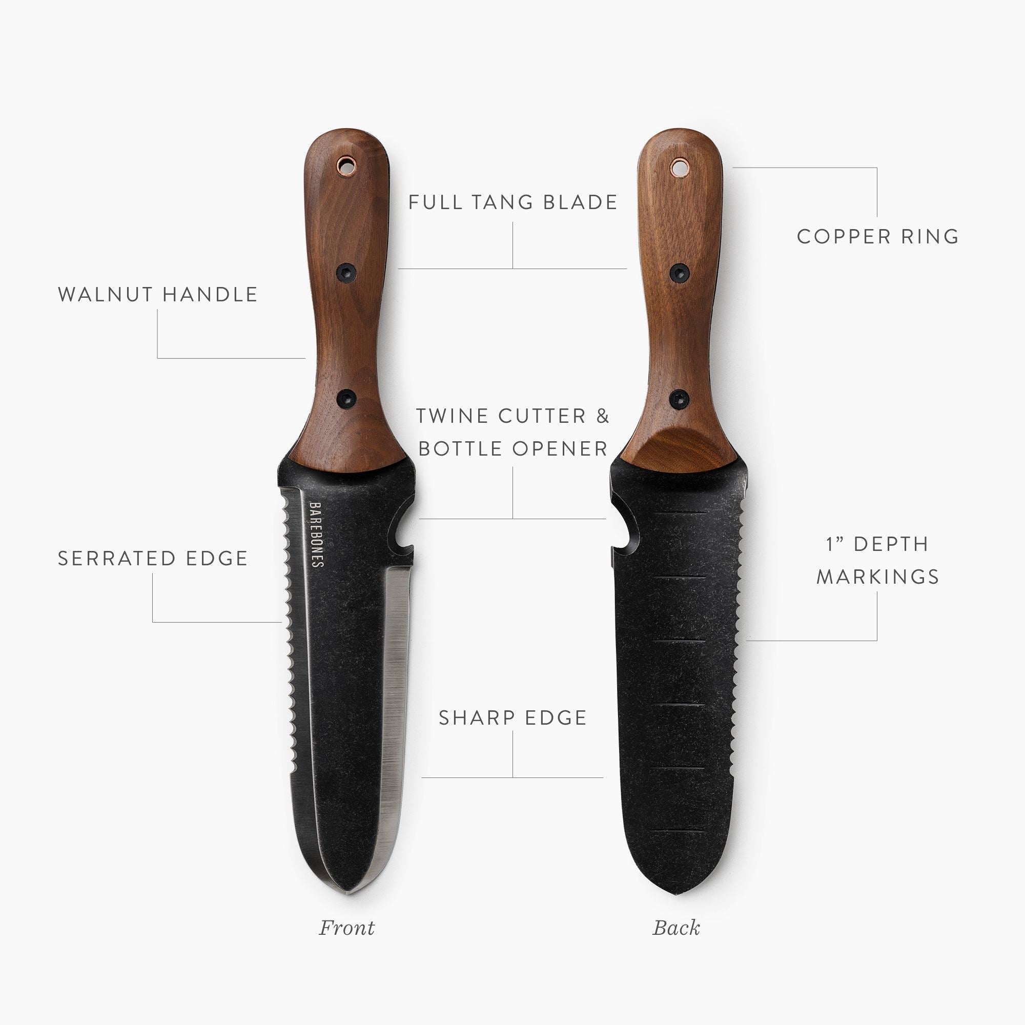 Hori Hori Classic Gardening Tool | Stainless Steel, Serrated Blade & Comfortable Walnut Handle for Digging and Weeding