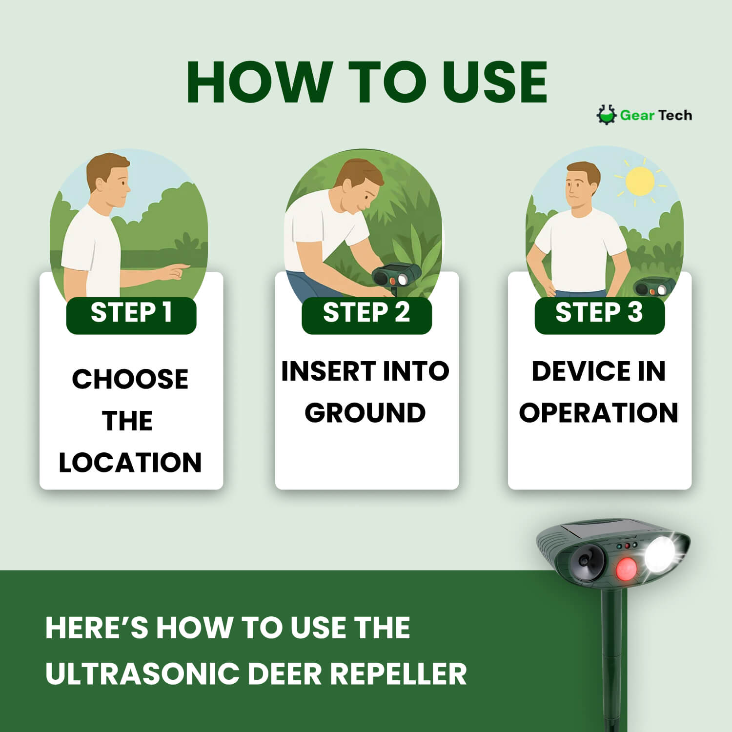 Solar-Powered Ultrasonic Deer Repeller - Effective Deer Deterrent for Gardens & Yards in 48 Hours