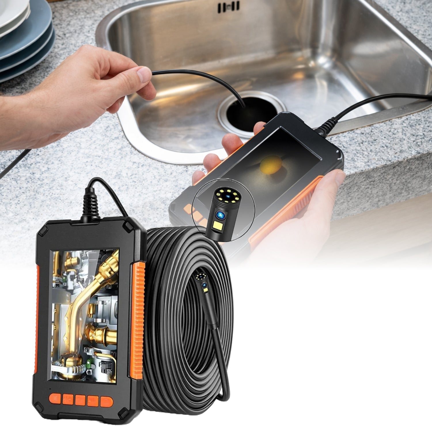 Endoscope Camera – Industrial Pipe Inspection | 4.3" IPS 1080P Pipe Borescope Camera