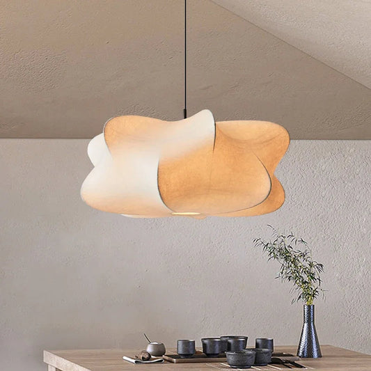 Natural Linen and Silk Wabi-Sabi Pendant Light – Statement Ceiling Lamp for Minimalist Homes